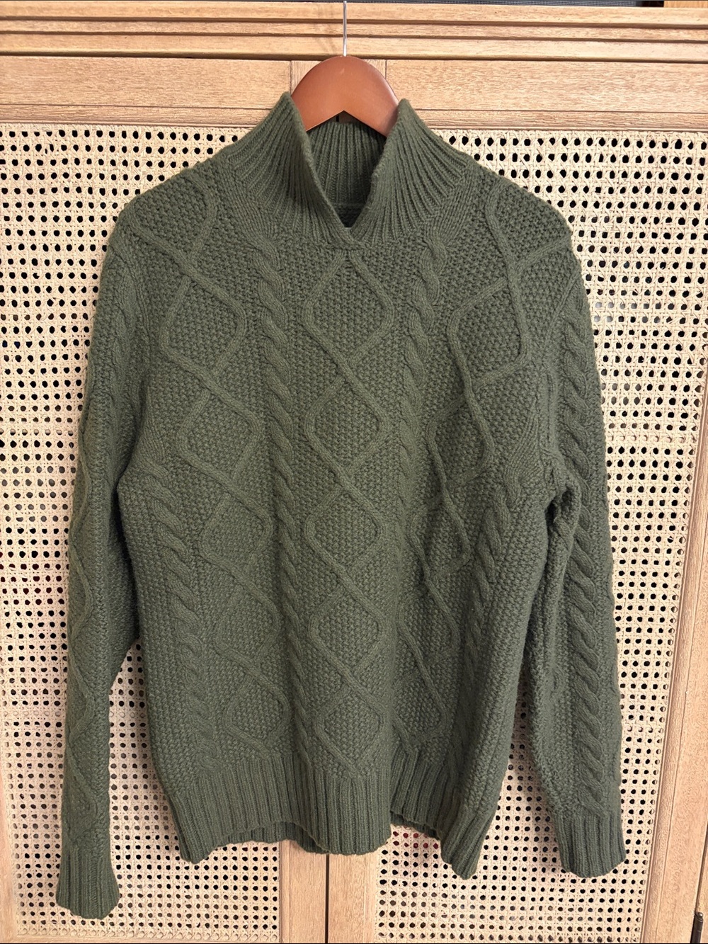 Jack Spade Wool Men's Olive Cable Knit Mock Neck Sweater